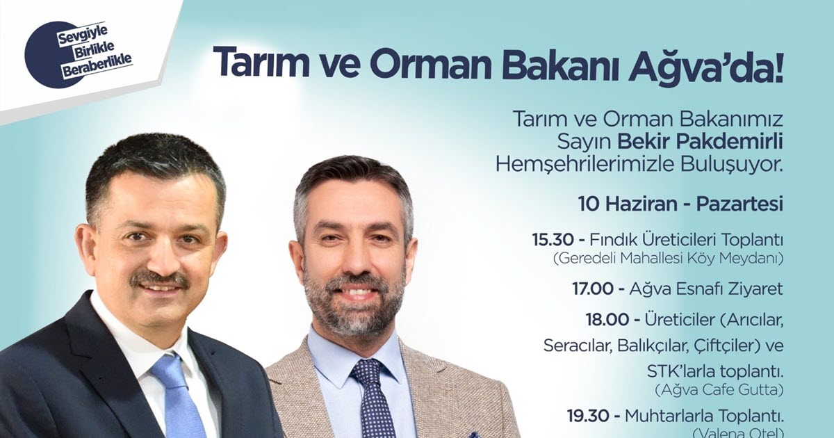 TARIM VE ORMAN BAKANI BEKİR PAKDEMİRLİ AĞVA MAHALLESİ’Nİ ZİYARET EDECEK